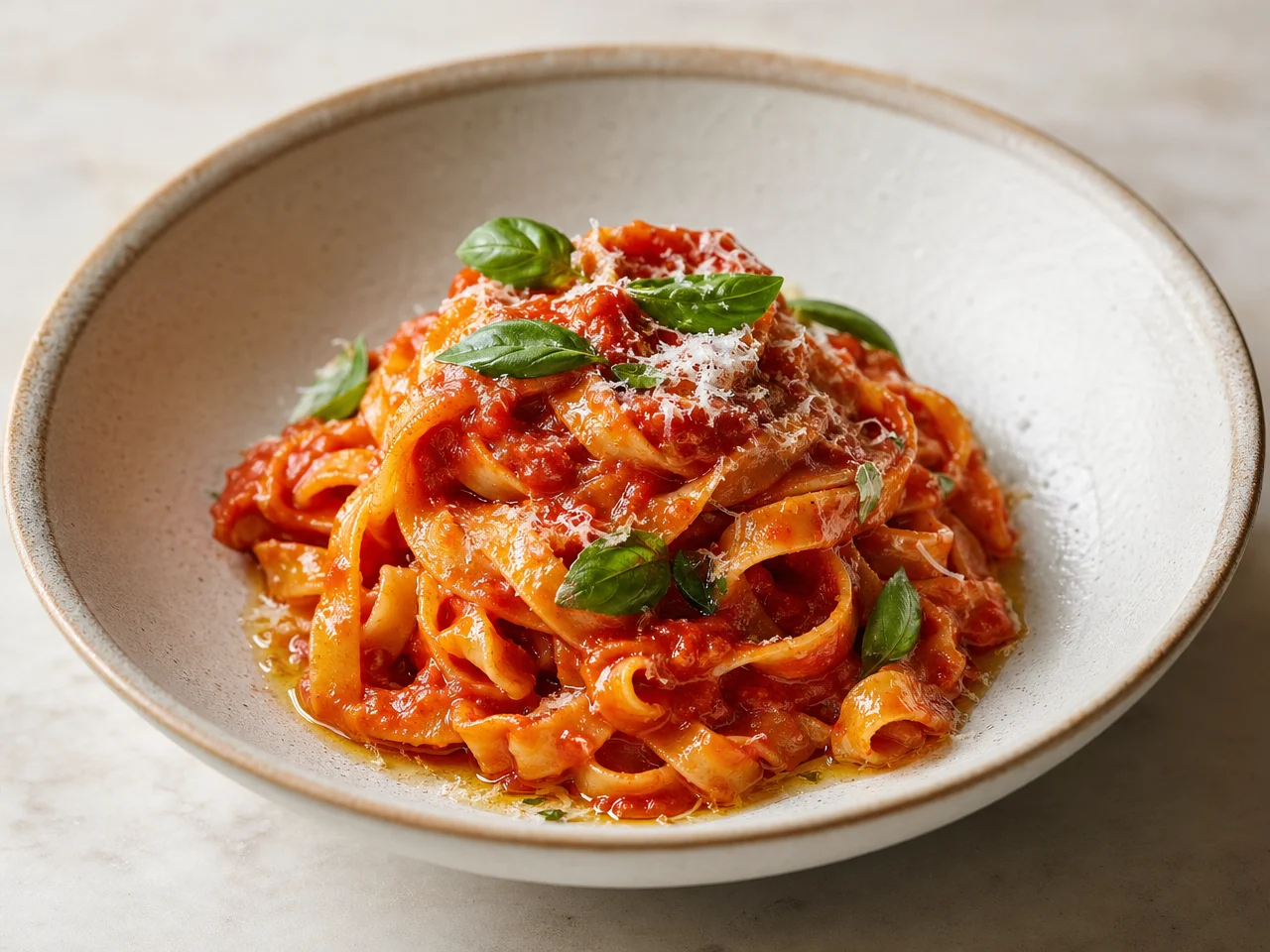 AI-enhanced pasta dish with studio lighting